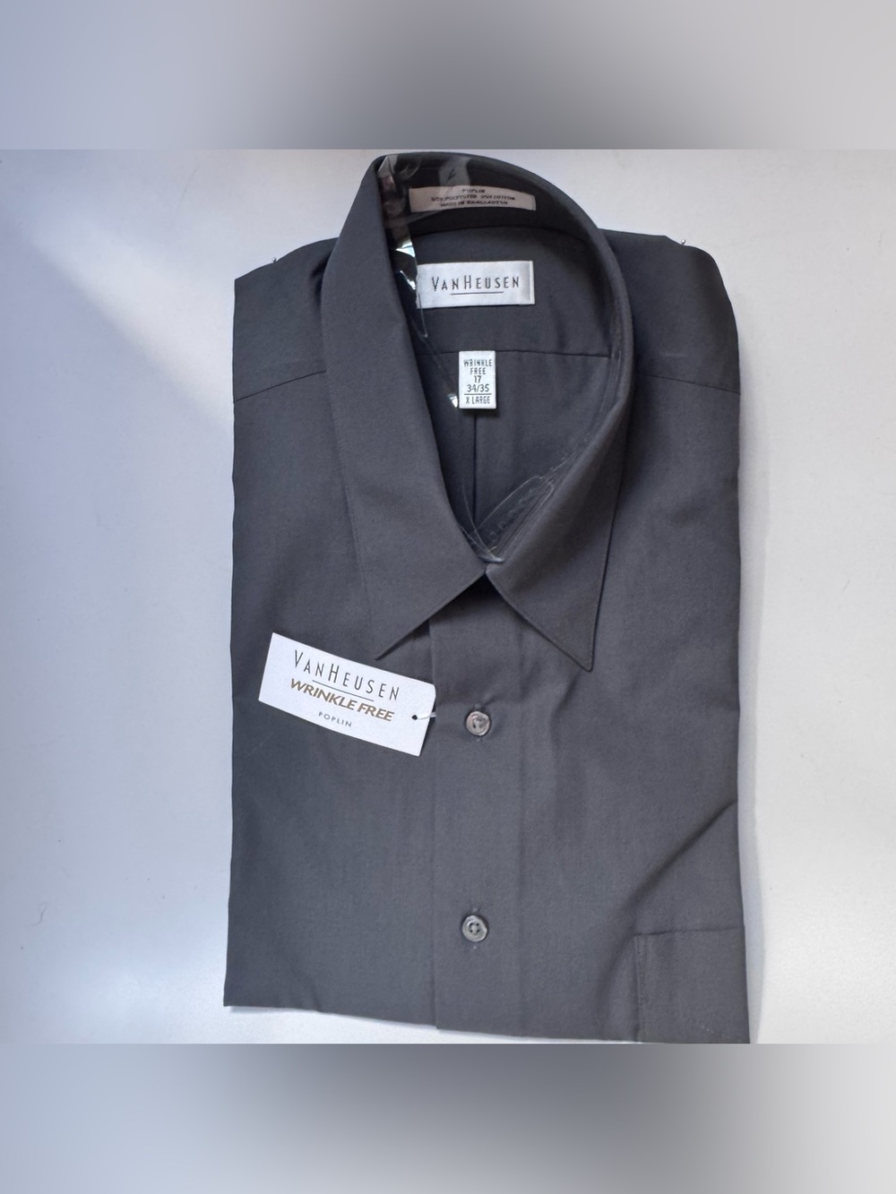 Van Heusen Dress Shirt Charcoal Grey 17-34-35 NIP Office Wedding Guest Date